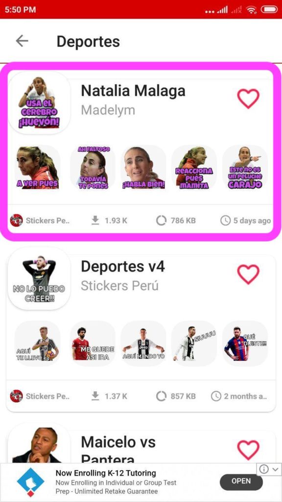agregar Stickers de Natalia Malaga para Whatsapp