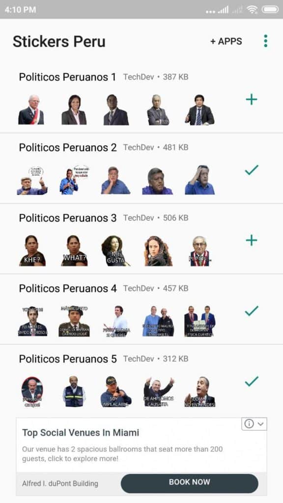 Stickers del congreso peruano para Whatsapp